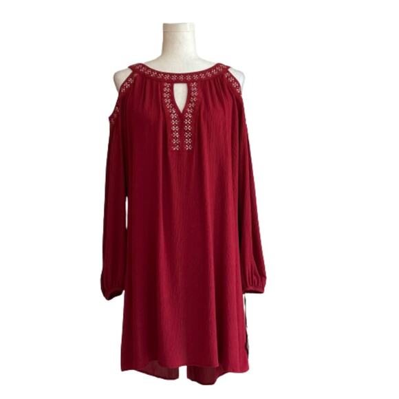 Knox Rose Dress Long Sleeve Cold Shoulder Red Gold Silver Embellished Boho Small - Picture 1 of 12